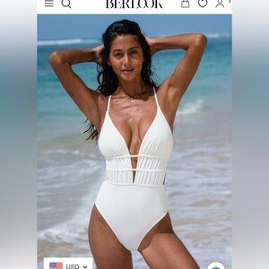 Berlook White Textured Plunge One-Piece Swimsuit